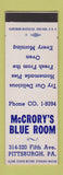 Matchbook Cover - McCrory's Blue Room Pittsburgh PA SAMPLE