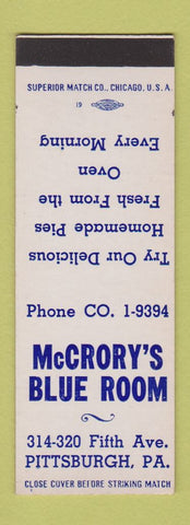 Matchbook Cover - McCrory's Blue Room Pittsburgh PA SAMPLE