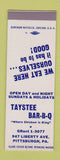 Matchbook Cover - Taystee BBQ Pittsburgh PA SAMPLE