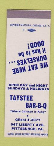 Matchbook Cover - Taystee BBQ Pittsburgh PA SAMPLE
