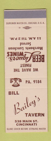 Matchbook Cover - Bill Bailey's Tavern Cincinnati OH SAMPLE