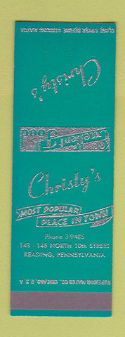 Matchbook Cover - Christy's Restaurant Reading PA SAMPLE