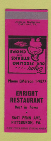 Matchbook Cover - Enright Restaurant Pittsburgh PA SAMPLE