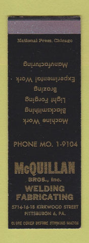 Matchbook Cover - McQuillan Welding Fabricators Pittsburgh PA SAMPLE