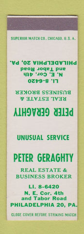 Matchbook Cover - Peter Geraghty Real Estate Philadelphia PA SAMPLE