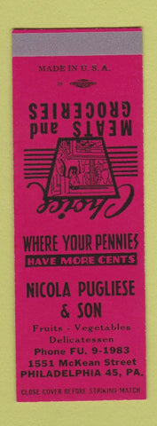 Matchbook Cover - Nicola Pugliese & Son Meat Grocery Philadelphia PA SAMPLE