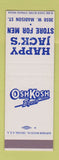 Matchbook Cover - Happy Jack's Men's Clothes OshKosh B'gosh overalls SAMPLE