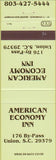 Matchbook Cover - American Economy Inn Union SC