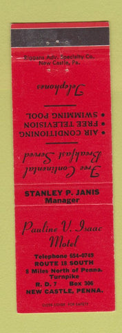 Matchbook Cover - Pauline Isaac Motel New Castle PA