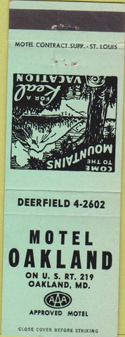 Matchbook Cover - Motel Oakland MD light green