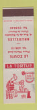 Matchbook Cover - LA Tortue Turtle Brussels Belgium