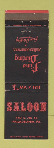Matchbook Cover - Saloon Italian Restaurant Philadelphia PA