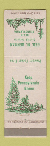 Matchbook Cover - Keep Pennsylvania Green Prevent Forest Fires Blain PA
