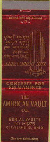 Matchbook Cover - American Valut Co Burial Cleveland OH
