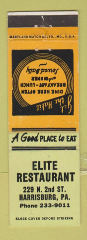 Matchbook Cover - Elite Restaurant Harrisburg PA