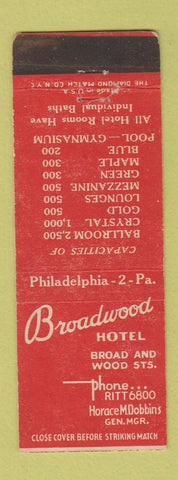 Matchbook Cover - Broadwood Hotel Philadelphia PA