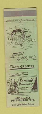 Matchbook Cover - Sorrento Restaurant Pittsburgh PA WEAR