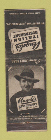 Matchbook Cover - Angelo's Italian Restaurant Pittsburgh PA WORN