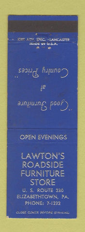 Matchbook Cover - Lawton's Roadside Furniture Store Elizabethtown PA