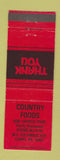 Matchbook Cover - Country Foods Restaurant Corry PA