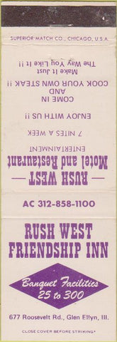 Matchbook Cover - Rush West Friendship Inn Glen Ellyn IL