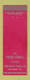 Matchbook Cover - Hess Grill Lancaster PA