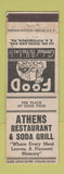 Matchbook Cover - Athens Restaurant Soda Grill Pittsburgh PA