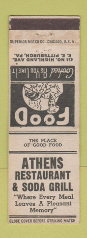 Matchbook Cover - Athens Restaurant Soda Grill Pittsburgh PA