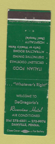 Matchbook Cover - DeGregorio's Riverview Hotel Danville PA WORN