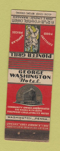 Matchbook Cover - George Washington Hotel Pioneer Grill Washington PA WEAR
