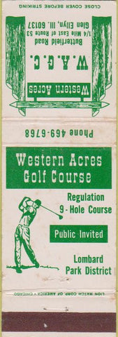 Matchbook Cover - Western Acres Glen Ellyn IL golf