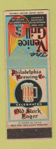 Matchbook Cover - Venice Grill Philadelphia PA Old Stock Beer