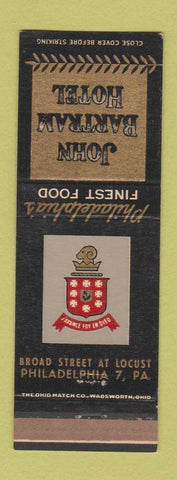Matchbook Cover - John Bartram Hotel Philadelphia PA