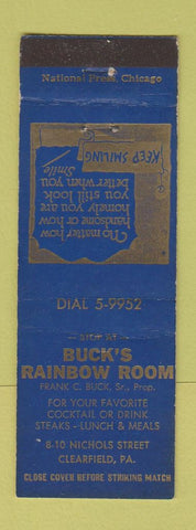Matchbook Cover - Buck's Rainbow Room Clearfield PA