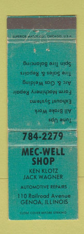 Matchbook Cover - Mec Well Shop Auto Repair Genoa IL WORN