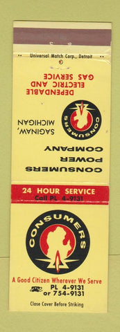 Matchbook Cover - Consumers Power Electric gas Saginaw MI