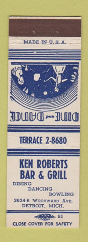 Matchbook Cover - Ken Roberts Bar Grill Detroit MI bowling