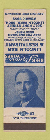Matchbook Cover - Lincoln Bar Restaurant Lincoln Park MI