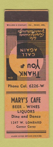 Matchbook Cover - Mary's Cafe Baltimore MD