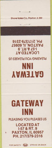Matchbook Cover - Gateway Inn Paxton IL