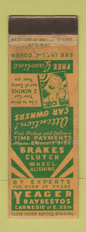 Matchbook Cover - Yeager Raybestos Auto Parts Cleveland OH WORN