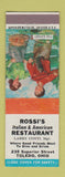 Matchbook Cover - Rossi's Italian Restaurant Toledo OH