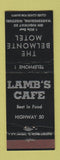 Matchbook Cover - Lamb's Cafe Belmonte Motel Warrensburg MO low phone #1