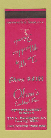 Matchbook Cover - Olsen's Cocktail Bar Lansing MI