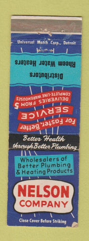 Matchbook Cover - Nelson Company Rheem Water Heaters Detroit Royal Oak MI WORN