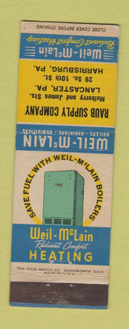 Matchbook Cover - Weil McLAin Heating Boiler Harrisburg PA Raub