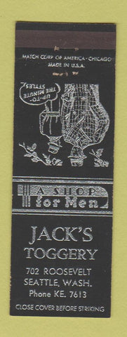Matchbook Cover - Jack's Toggery Men's Clothes Seattle WA