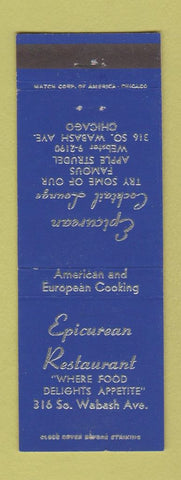 Matchbook Cover - Epicurean Cocktail Lounge Restaurant Chicago IL
