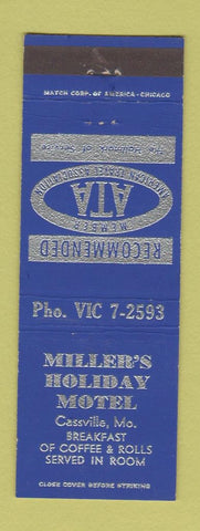 Matchbook Cover - Miller's Holiday Motel Cassville MO