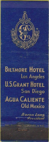 Matchbook Cover - Hotels Los Angeles CA San Diego Old Mexico